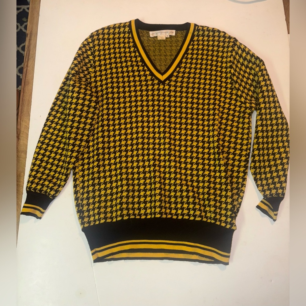 Vintage  UMI Collections By Anne Crimmins Black / Gold Houndstooth Sweater Sz 14